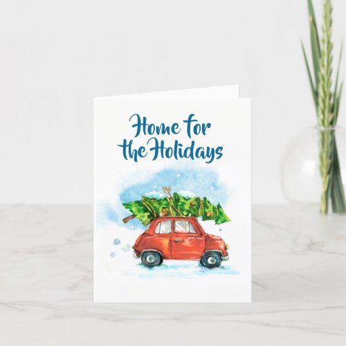 Watercolor Fresh cut Christmas tree red car Holiday Card