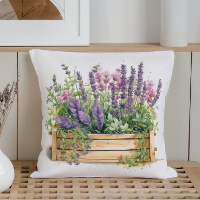 Watercolor Fresh Herb Garden Throw Pillow (Creator Uploaded)