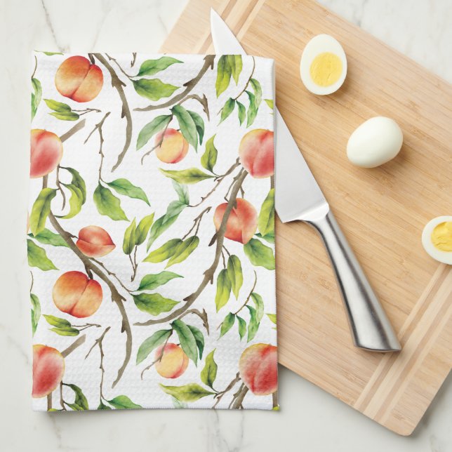 Watercolor Fresh Peach  Kitchen Towel (Quarter Fold)
