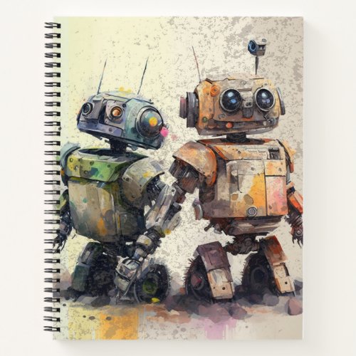 Watercolor Friendly Robots Notebook