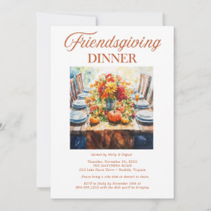 Watercolor Friendsgiving Dinner Autumn Potluck Invitation