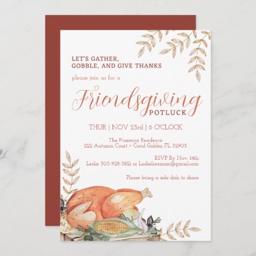 Watercolor Friendsgiving Potluck Dinner Invitation