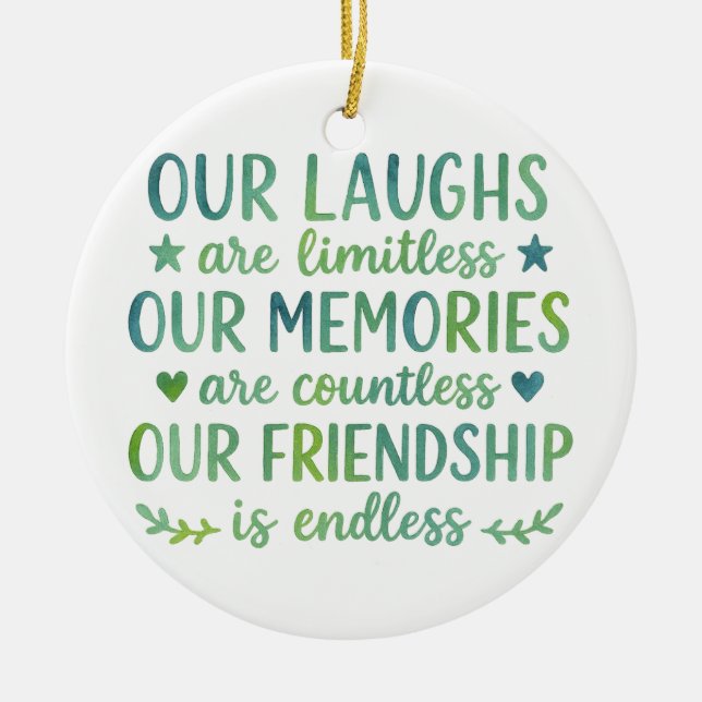 Watercolor Friendship Quote Ceramic Ornament (Front)