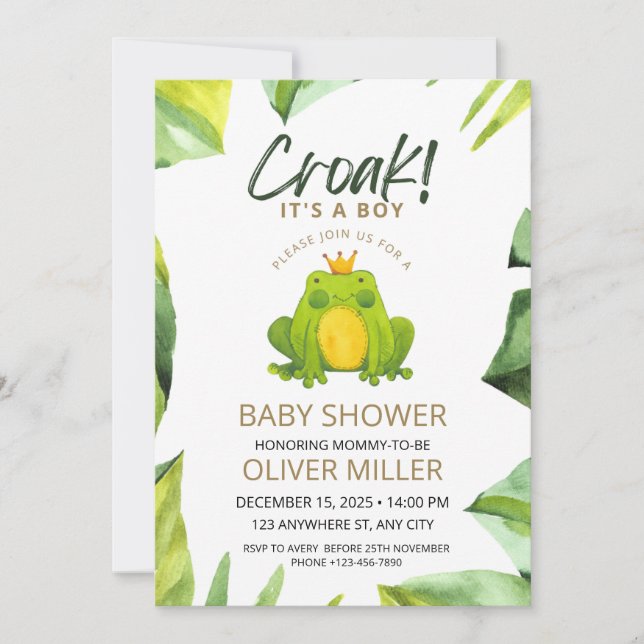 Watercolor Frog Baby Shower Invitation (Front)