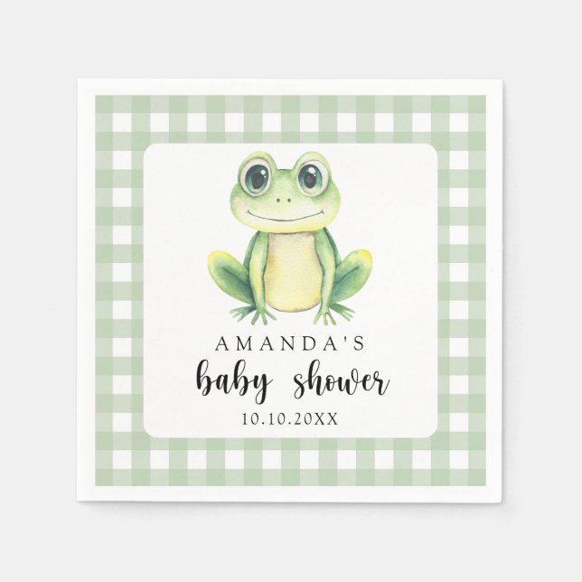 Watercolor Frog Baby Shower Napkins (Front)