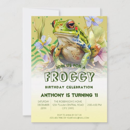 Watercolor Frog Birthday Party Invitation