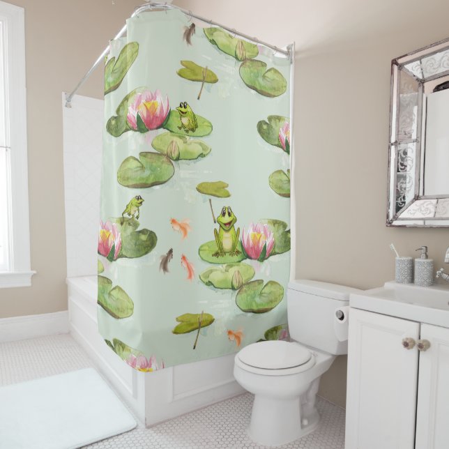 Watercolor Frog Pond Shower Curtain (In Situ)