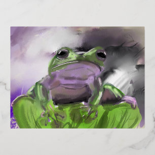 Watercolor Frog sketch, digital, fall theme Foil Holiday Postcard