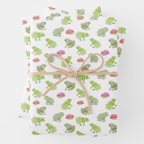 Watercolor Frogs Cute Whimsical Nature Art  Wrapping Paper Sheets