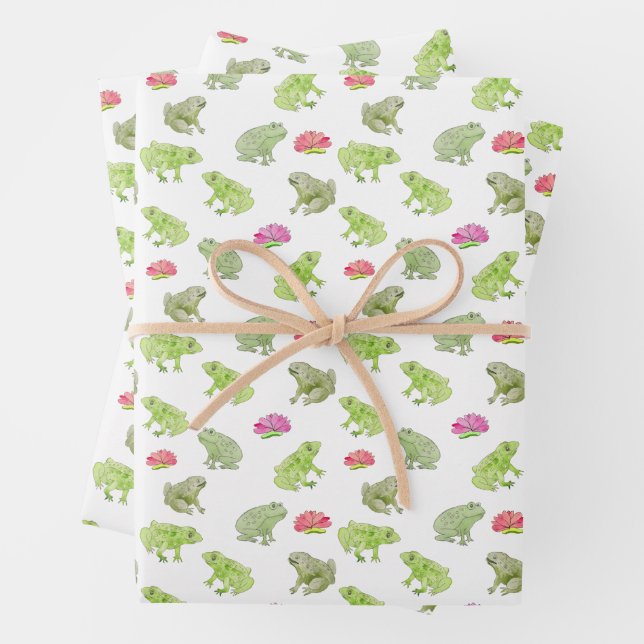 Watercolor Frogs Cute Whimsical Nature Art  Wrapping Paper Sheets (In situ)
