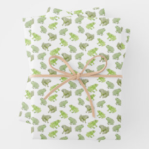 Watercolor Frogs Funny Whimsical Nature Art  Wrapping Paper Sheets