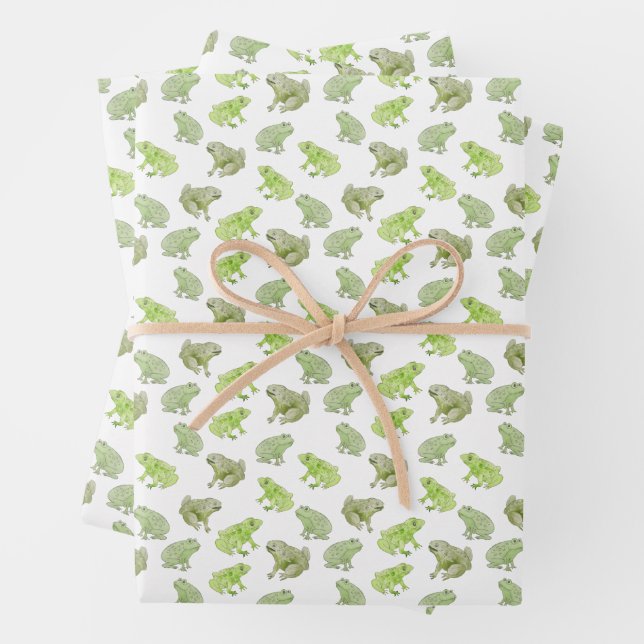 Watercolor Frogs Funny Whimsical Nature Art  Wrapping Paper Sheets (In situ)