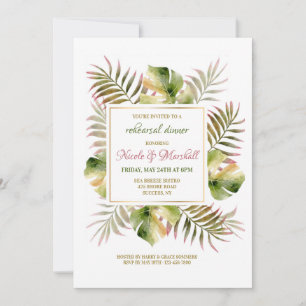 Watercolor Fronds Rehearsal Dinner Invitation