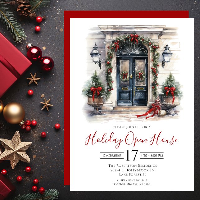 Watercolor Front Door Holiday Open House Invitation (Creator Uploaded)