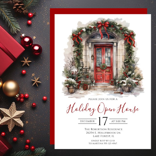 Watercolor Front Door Holiday Open House Invitation (Creator Uploaded)