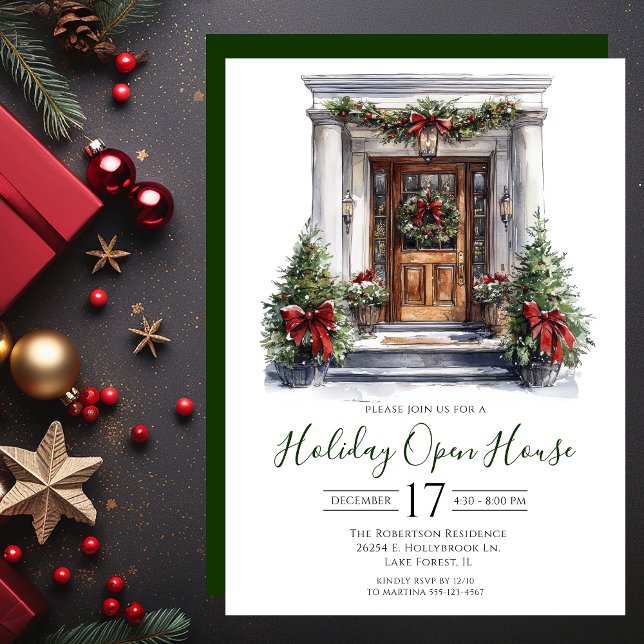 Watercolor Front Door Holiday Open House Invitation (Creator Uploaded)