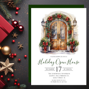Watercolor Front Door Holiday Open House Invitation