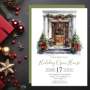 Watercolor Front Door Holiday Open House Invitation