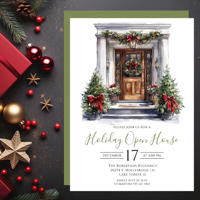 Watercolor Front Door Holiday Open House Invitation (Creator Uploaded)