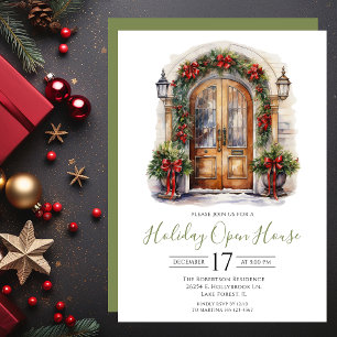Watercolor Front Door Holiday Open House Invitation