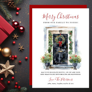Watercolor Front Door Merry Christmas Holiday Card