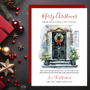 Watercolor Front Door Merry Christmas Holiday Card