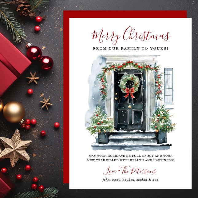 Watercolor Front Door Merry Christmas Holiday Card (Creator Uploaded)