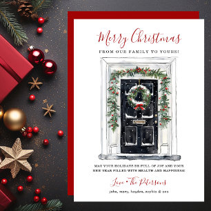 Watercolor Front Door Merry Christmas Holiday Card