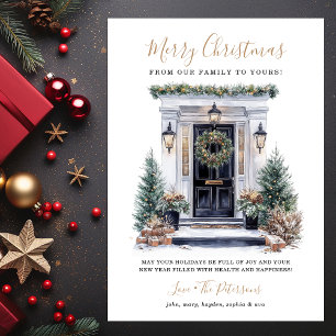 Watercolor Front Door Merry Christmas Holiday Card