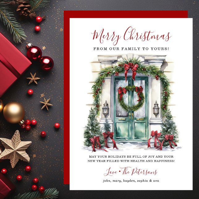 Watercolor Front Door Merry Christmas Holiday Card (Creator Uploaded)