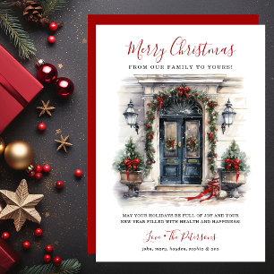 Watercolor Front Door Merry Christmas Holiday Card