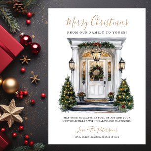 Watercolor Front Door Merry Christmas Holiday Card