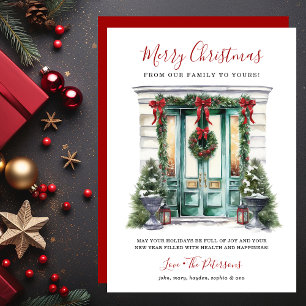 Watercolor Front Door Merry Christmas Holiday Card