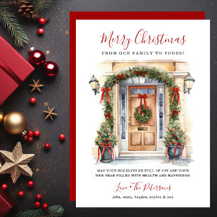 Watercolor Front Door Merry Christmas Holiday Card