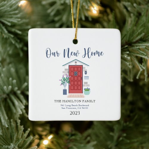 Watercolor Front Door Our First Christmas New Home Ceramic Ornament