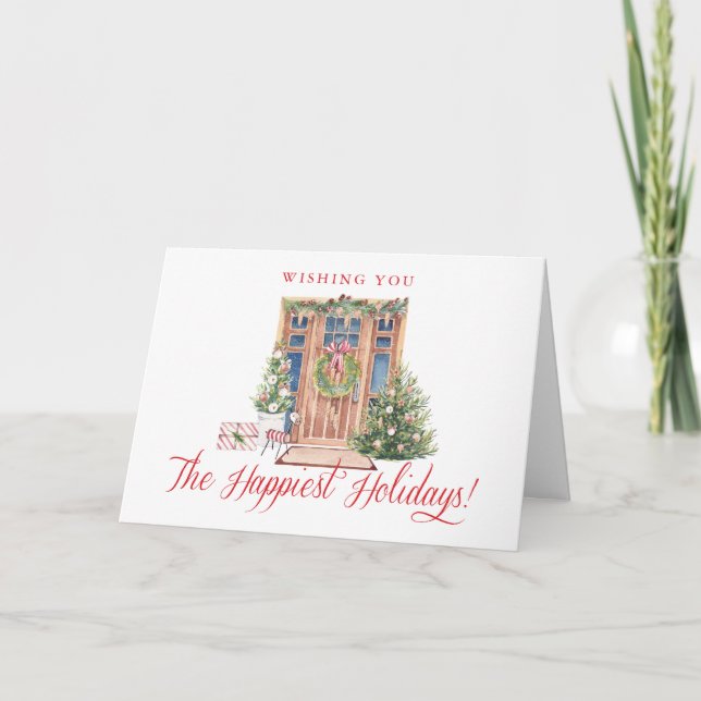 Watercolor Front Door Realtor Holiday Cards (Front)
