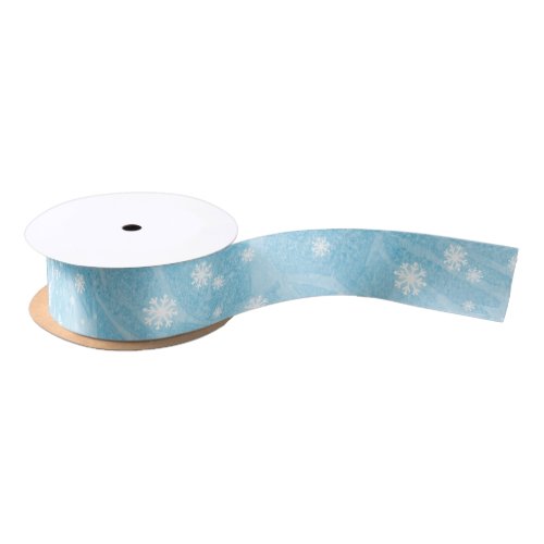 Watercolor Frost Snowflake Blue Ice Design   Satin Ribbon