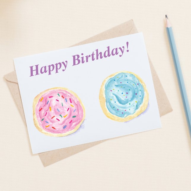 Watercolor Frosted Sugar Cookies Birthday Card (A simple yet colorful sweet Birthday card.)