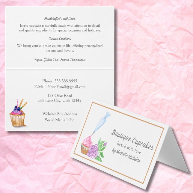 Watercolor Frosting Cupcake Bakery, Detailed Business Card (Creator Uploaded)