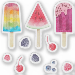 Watercolor frozen fruits bar and watermelon fruits sticker