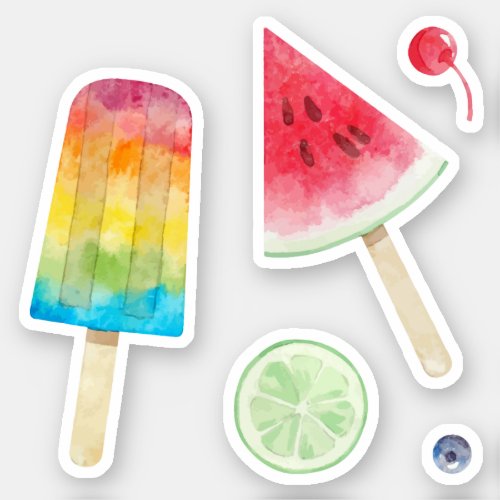 Watercolor frozen fruits bar and watermelon fruits sticker