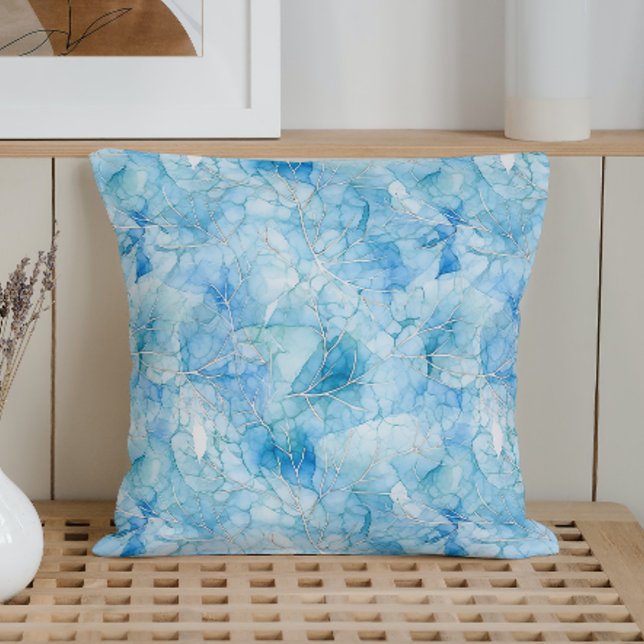 Watercolor Frozen Leaf Veins Throw Pillow (Creator Uploaded)