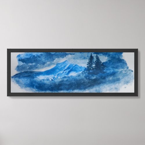 Watercolor Frozen Mountains Landscape Painting Framed Art