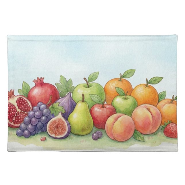 Watercolor Fruit Abundance, Tu Bishvat Background Cloth Placemat (Front)