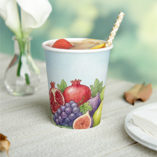 Watercolor Fruit Abundance, Tu Bishvat Background Paper Cups