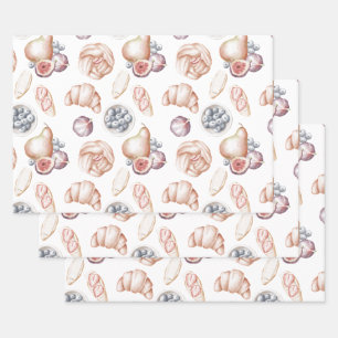 Watercolor Fruit and Bread Wrapping Paper Sheets