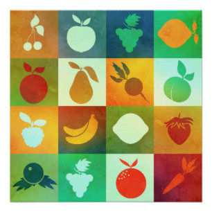 Watercolor fruit and vegetables poster
