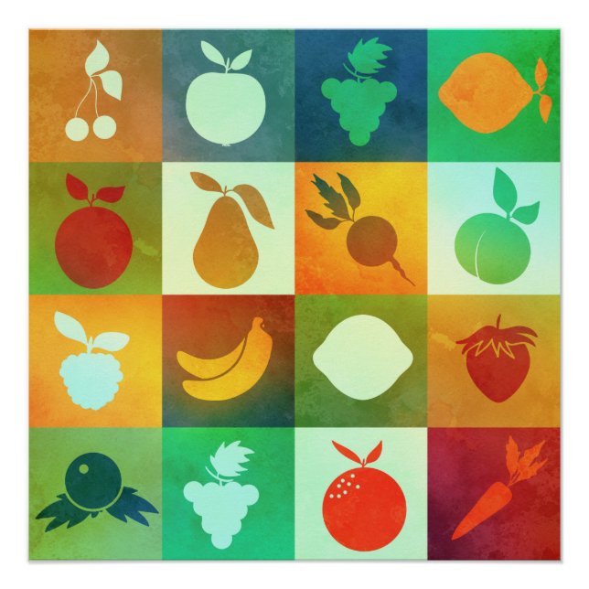 Watercolor fruit and vegetables poster (Front)