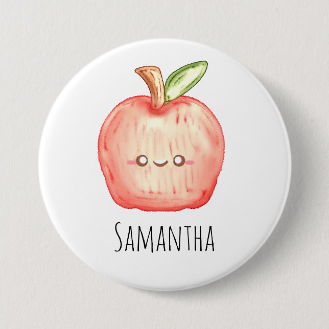  Watercolor Fruit Apple Button (Front)