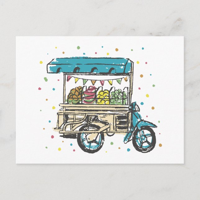 Watercolor Fruit Cart  Postcard (Front)